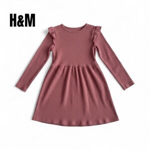 056 H&M Mauve Kids Dress with Ruffle Sleeves Girls 4-6Y
